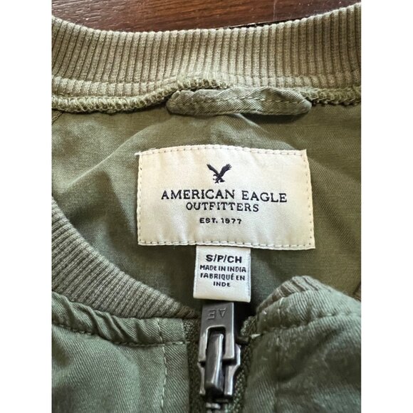 American Eagle Bomber Jacket Green Military Lightweight Zip Up Academia Small - Picture 5 of 7